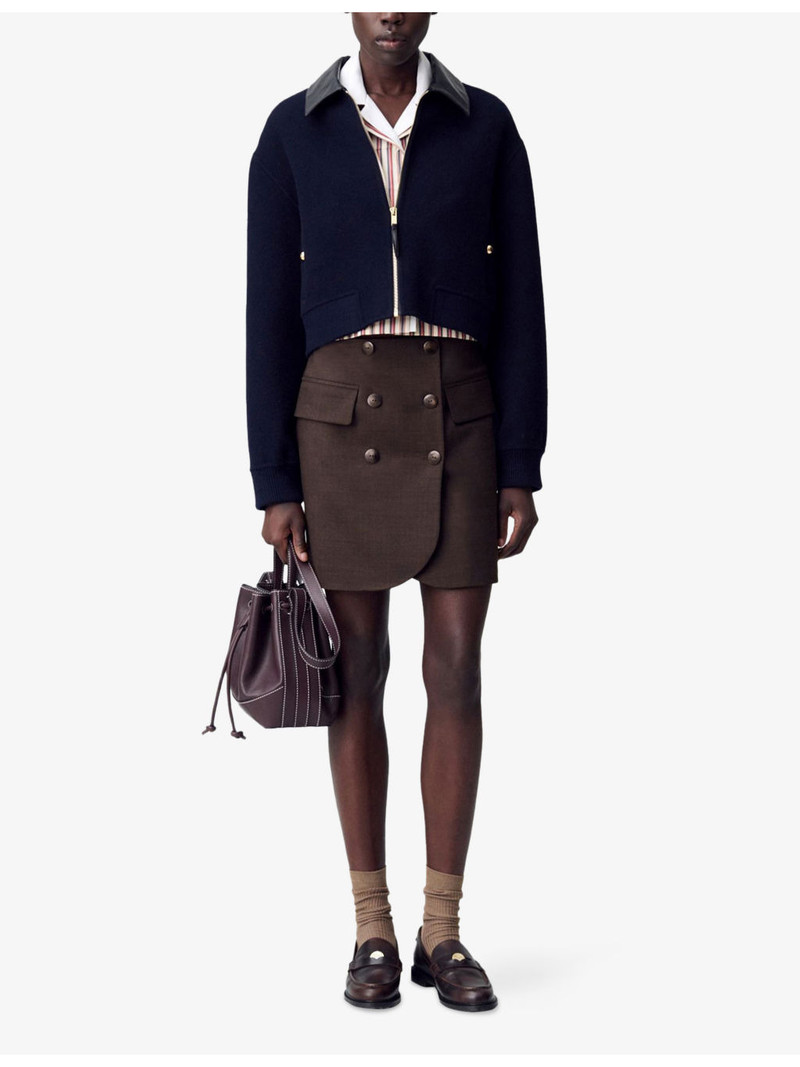 Claudie Pierlot Button-Front Side-Pocket Wool-Blend Mini Skirt outlook