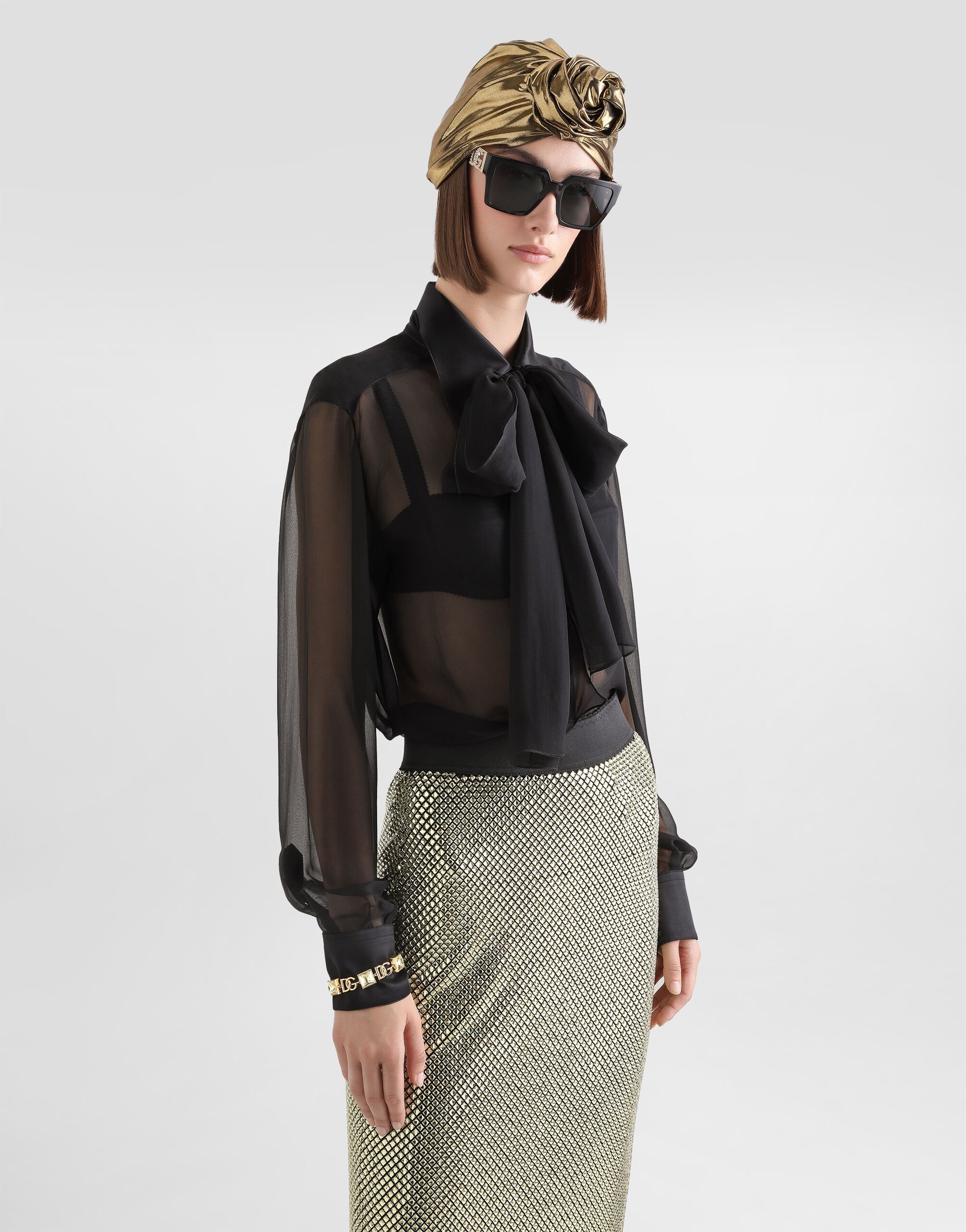 Silk chiffon shirt with pussy-bow - 4