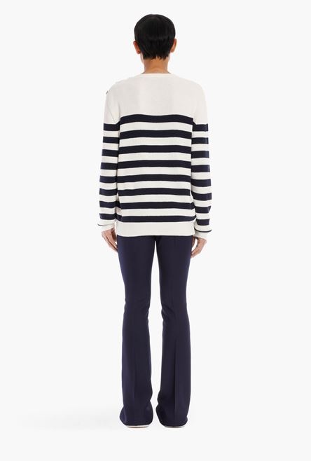 Ecru and black cotton nautical sweater with embroidered Balmain badge - 3