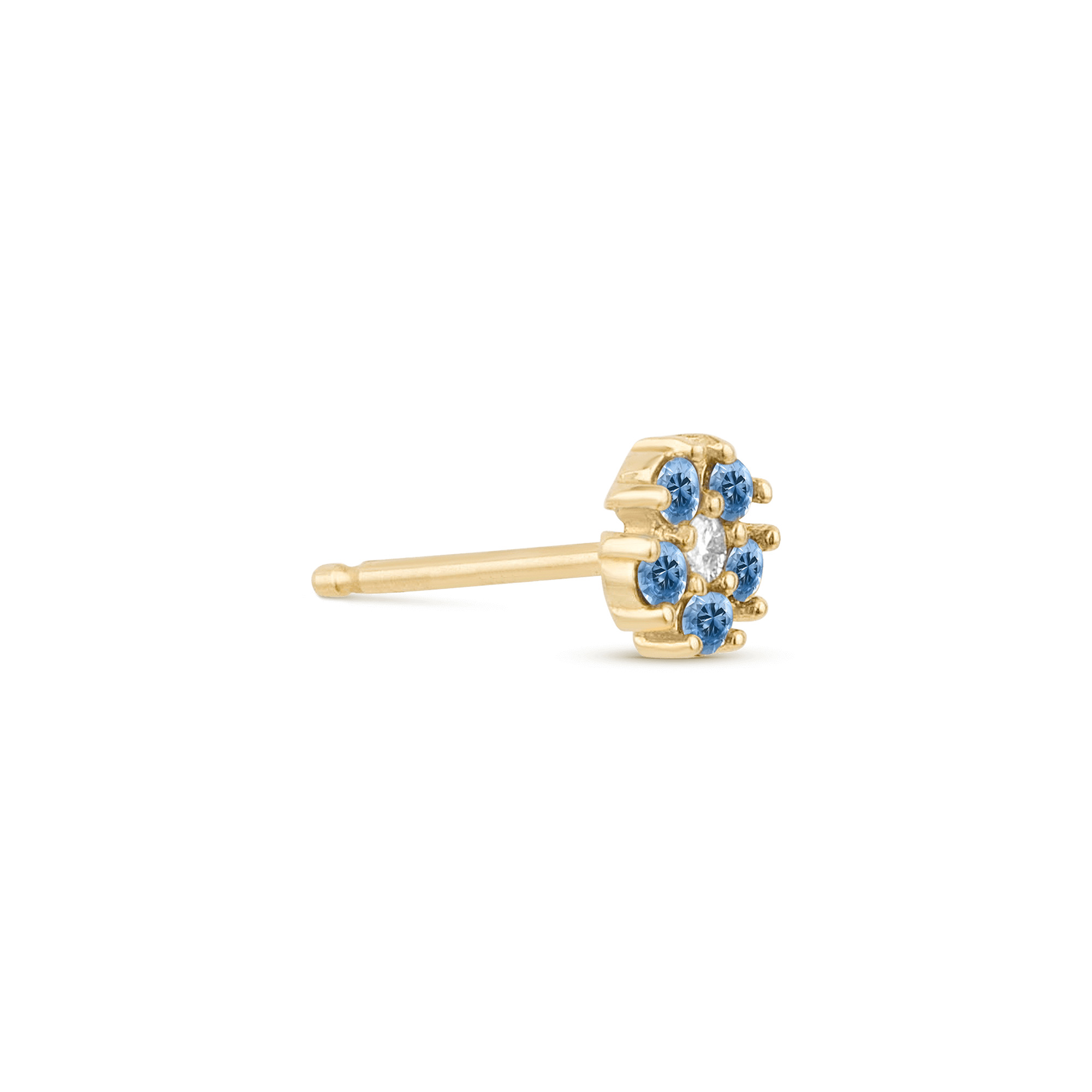 Small Blue Sapphire and Diamond Flower Stud - 3