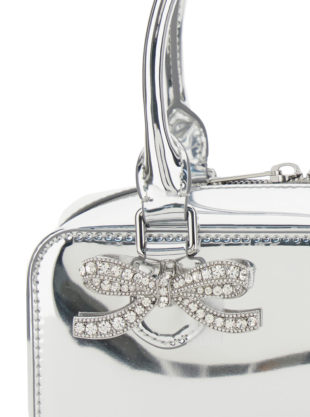 Self-Portrait Women Silver-Colored Handbag With Bows On The Front In Laminated Leather Woman - 5