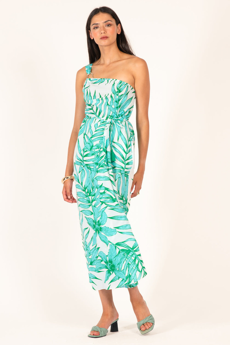 Poupette St Barth Long Dress Fanny - Green Palm Leaf outlook