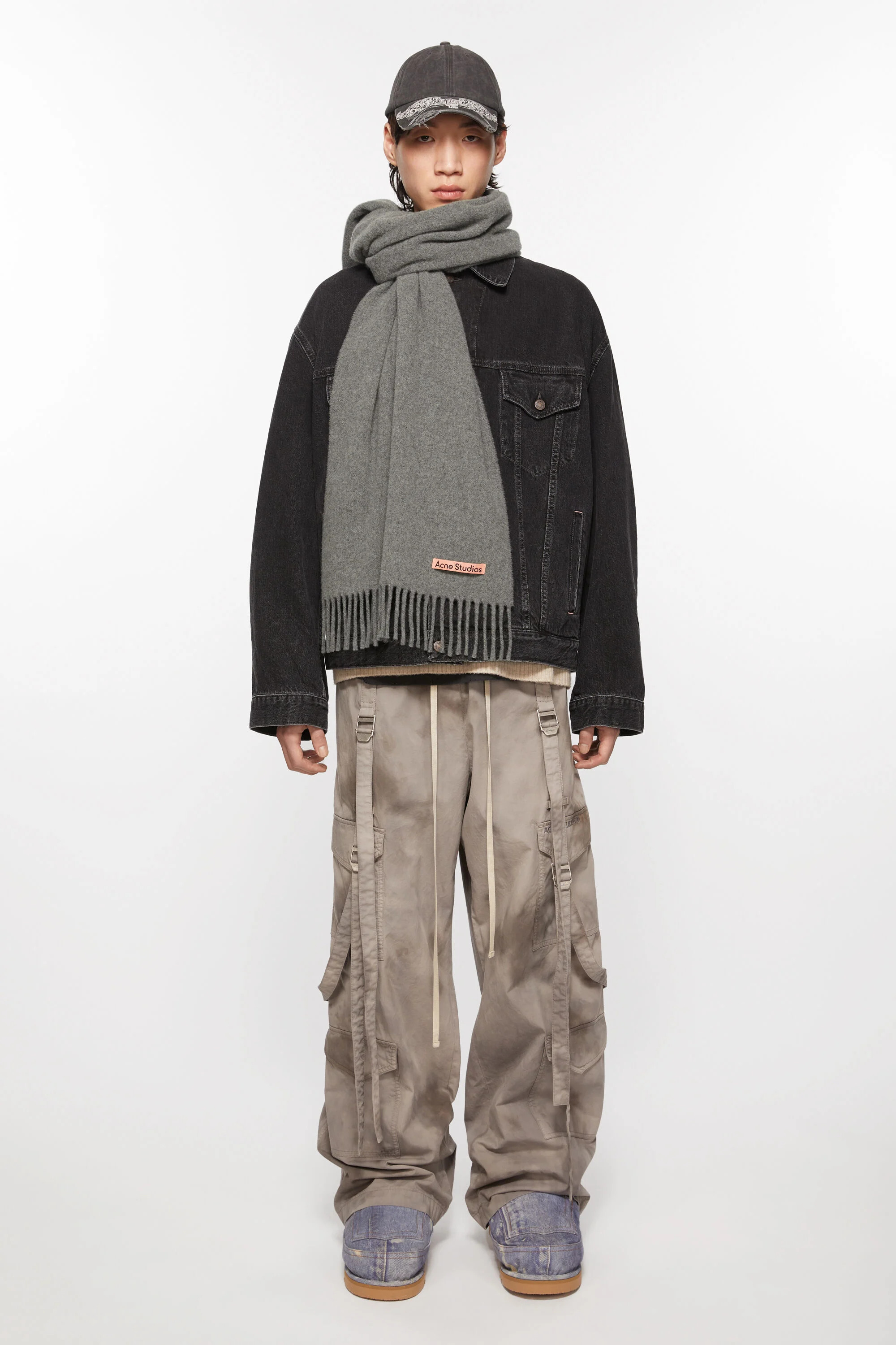 Fringe wool scarf – Narrow - Grey Melange - 3