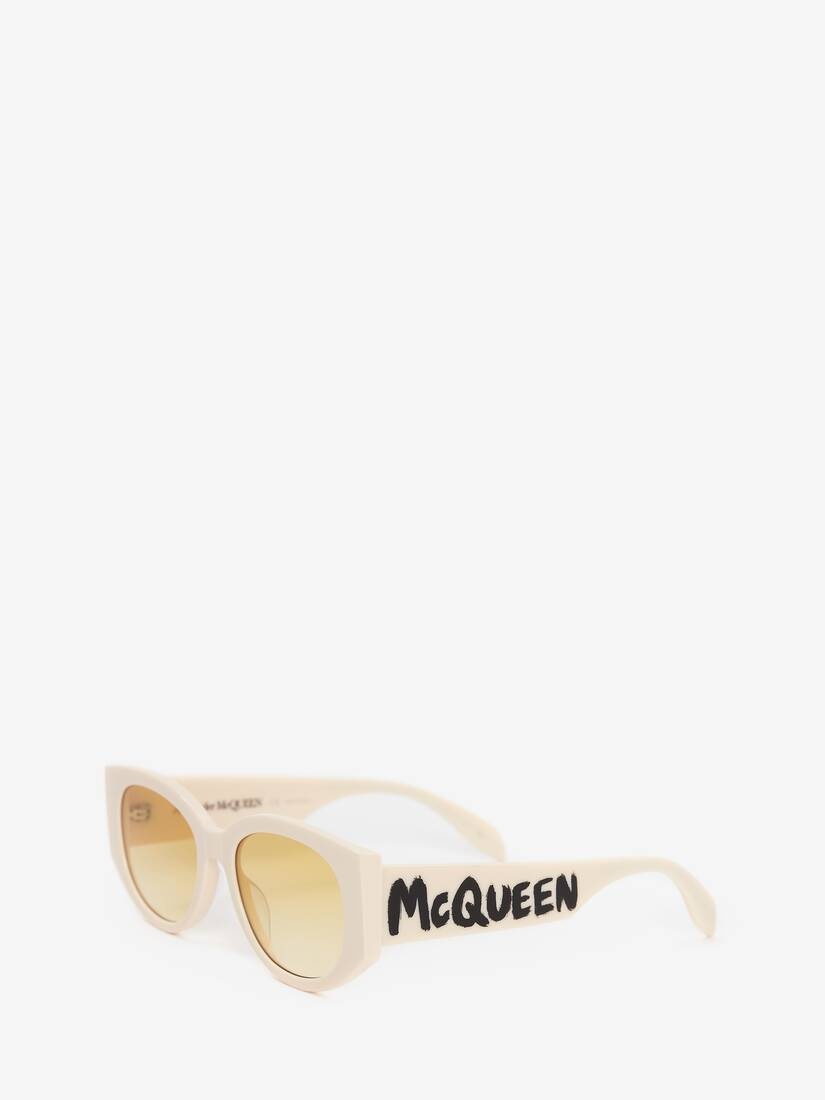Women's McQueen Graffiti Oval Sunglasses in White/yellow - 3