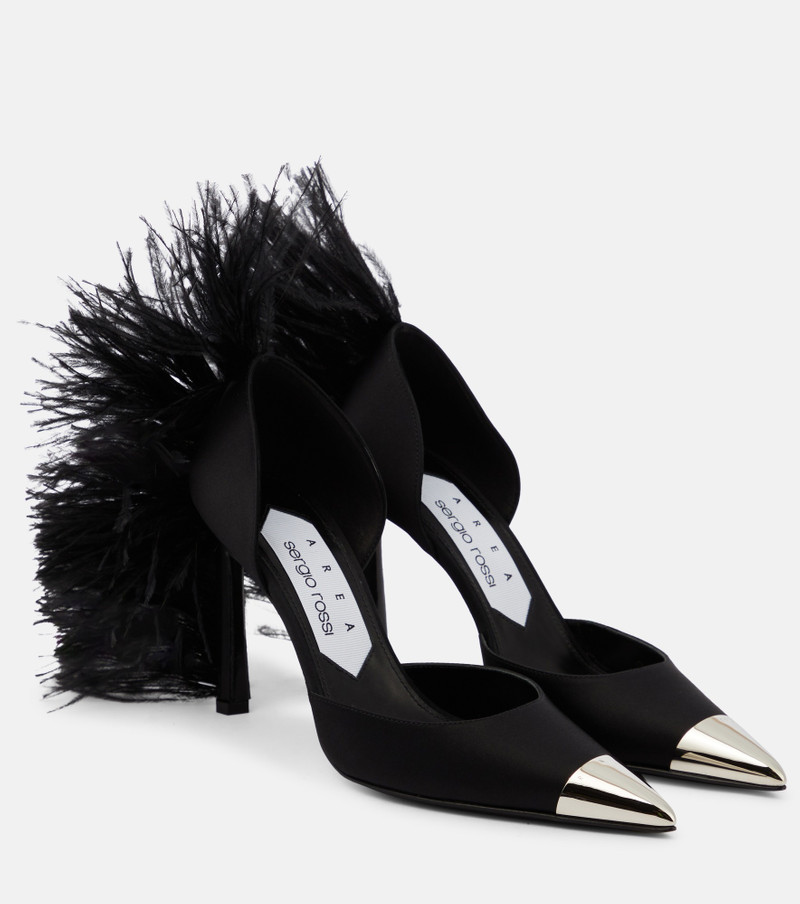 x Sergio Rossi Amazona feather-trimmed denim pumps - 1