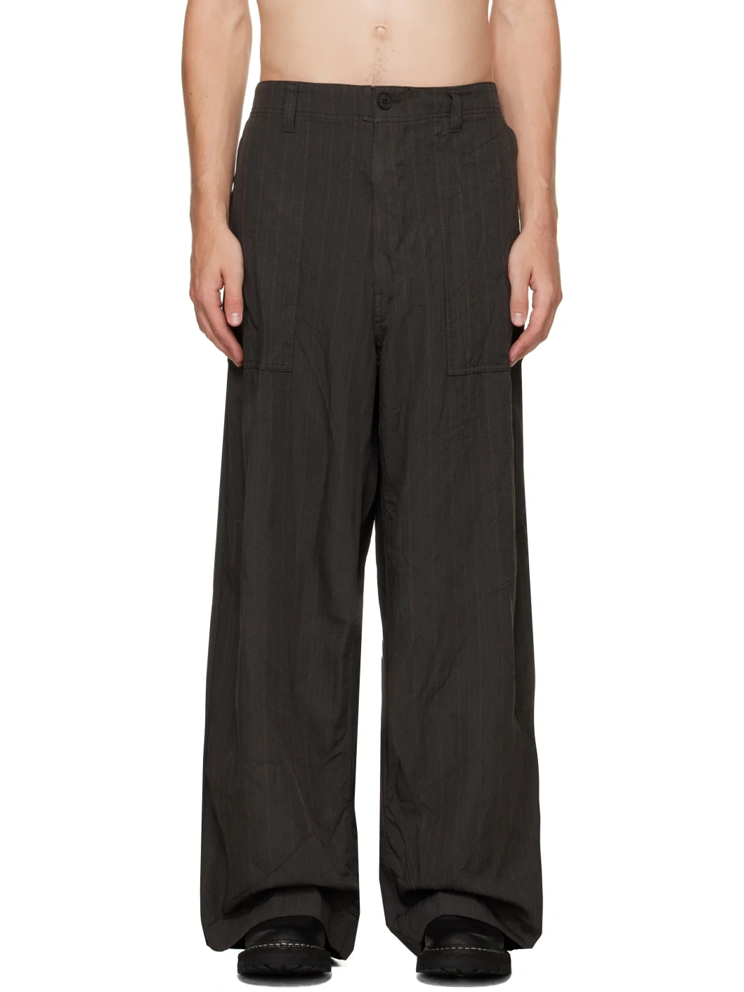 Brown Herringbone Stripe Trousers - 1