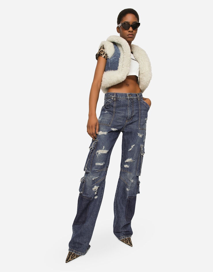 Denim and sheepskin gilet - 5
