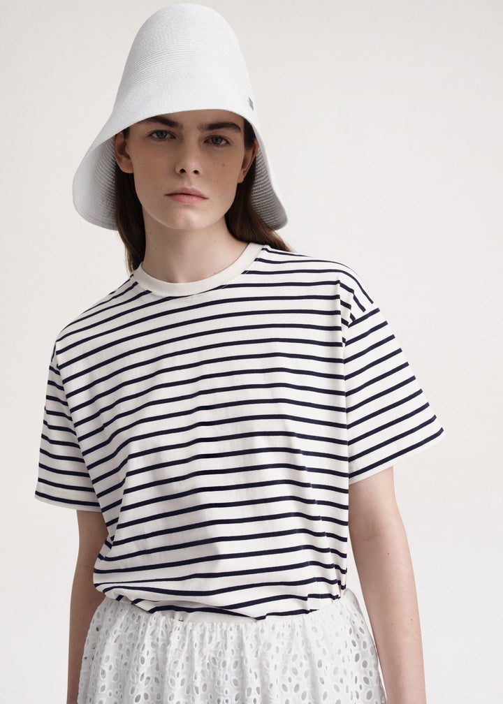 Straight cotton tee navy stripe - 5