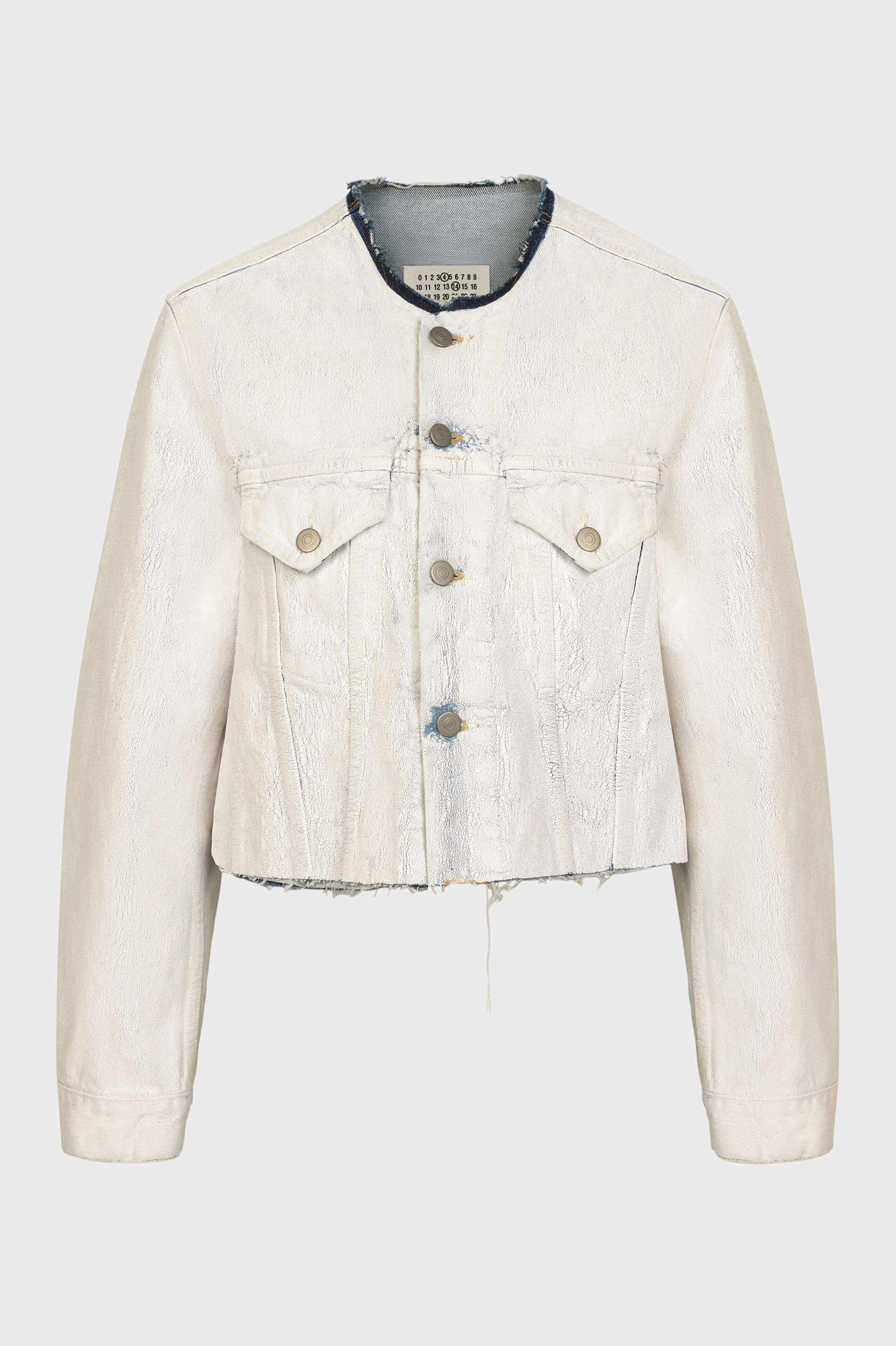 Cropped Collarless Denim Jacket - 2