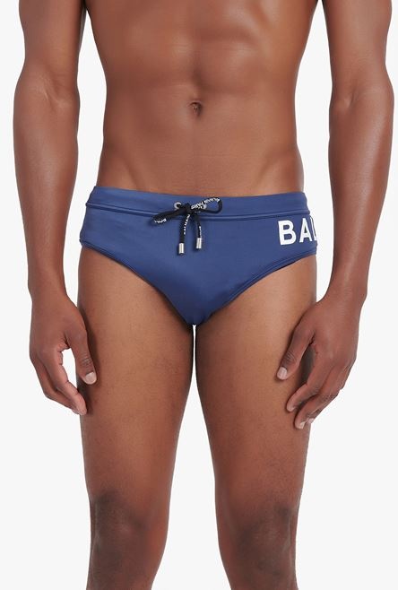 Navy blue swim briefs with embroidered Balmain logo - 6