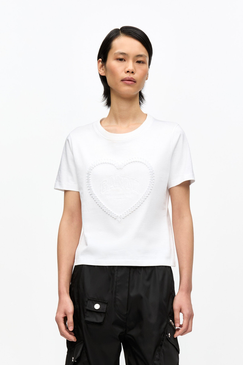 GANNI WHITE HEAVY COTTON HEART T-SHIRT outlook