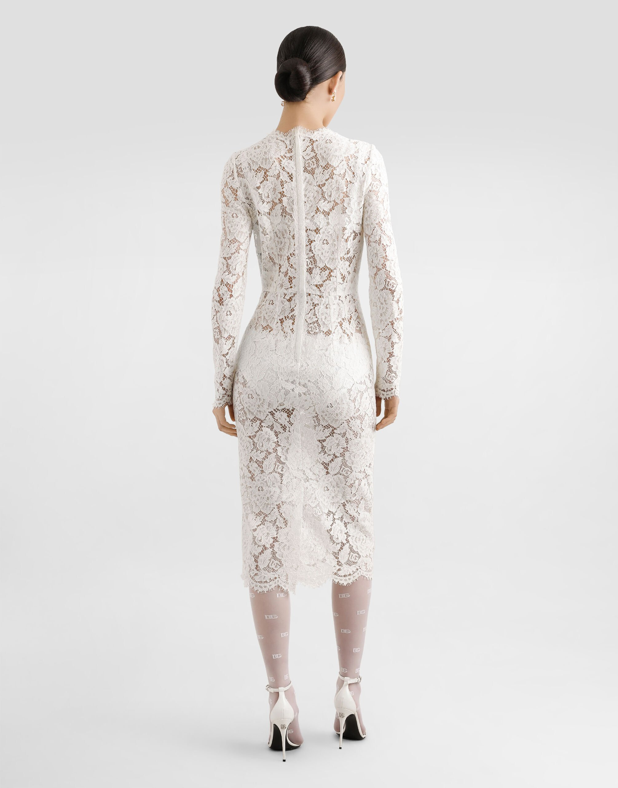 Long-sleeved branded stretch lace dress - 3