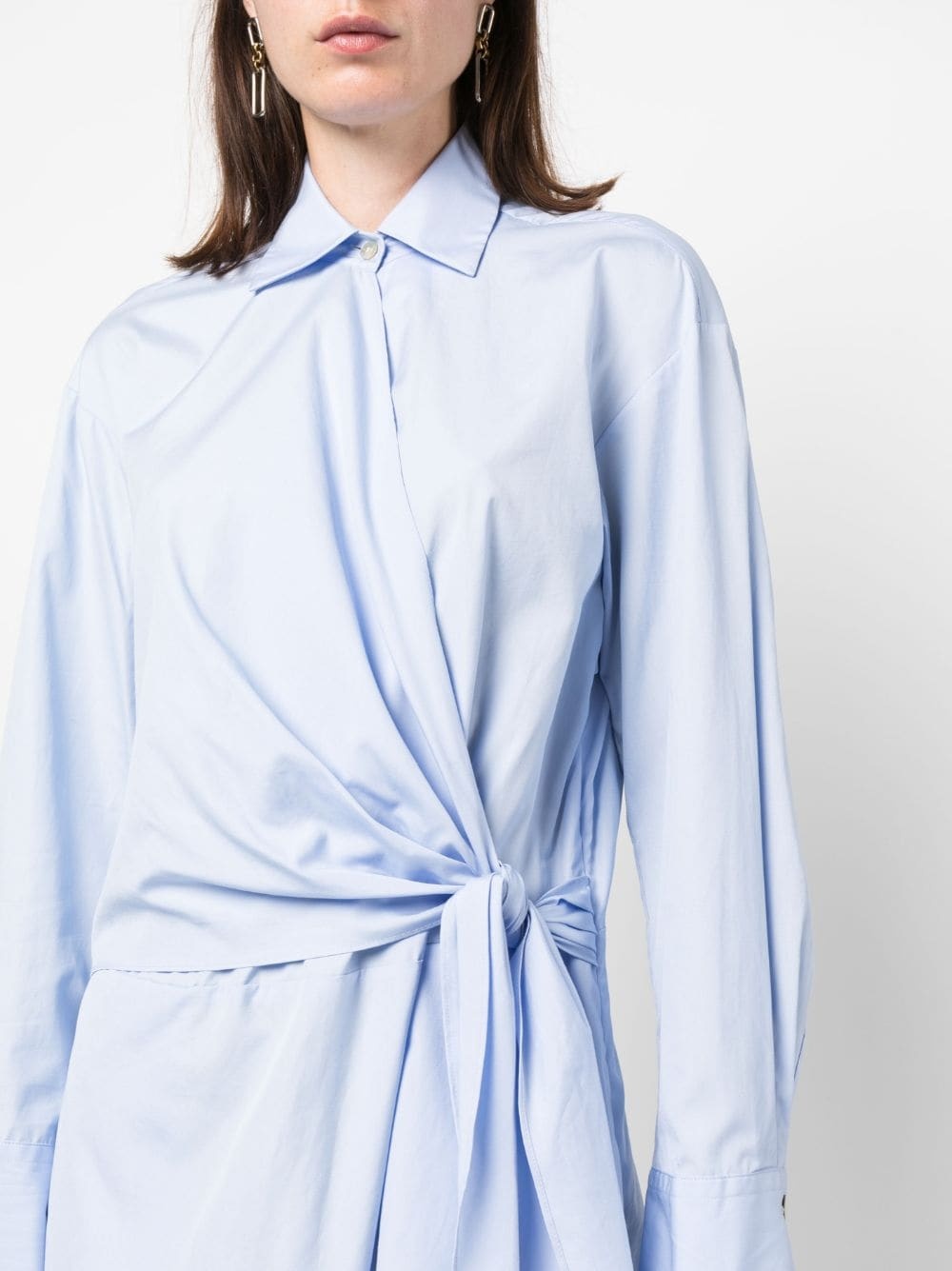 long-sleeved cotton wrap dress - 5