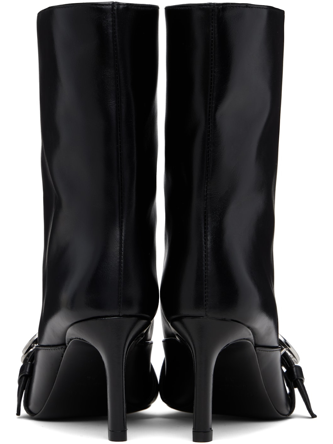 Black Ankle Heeled Belt Boots - 2