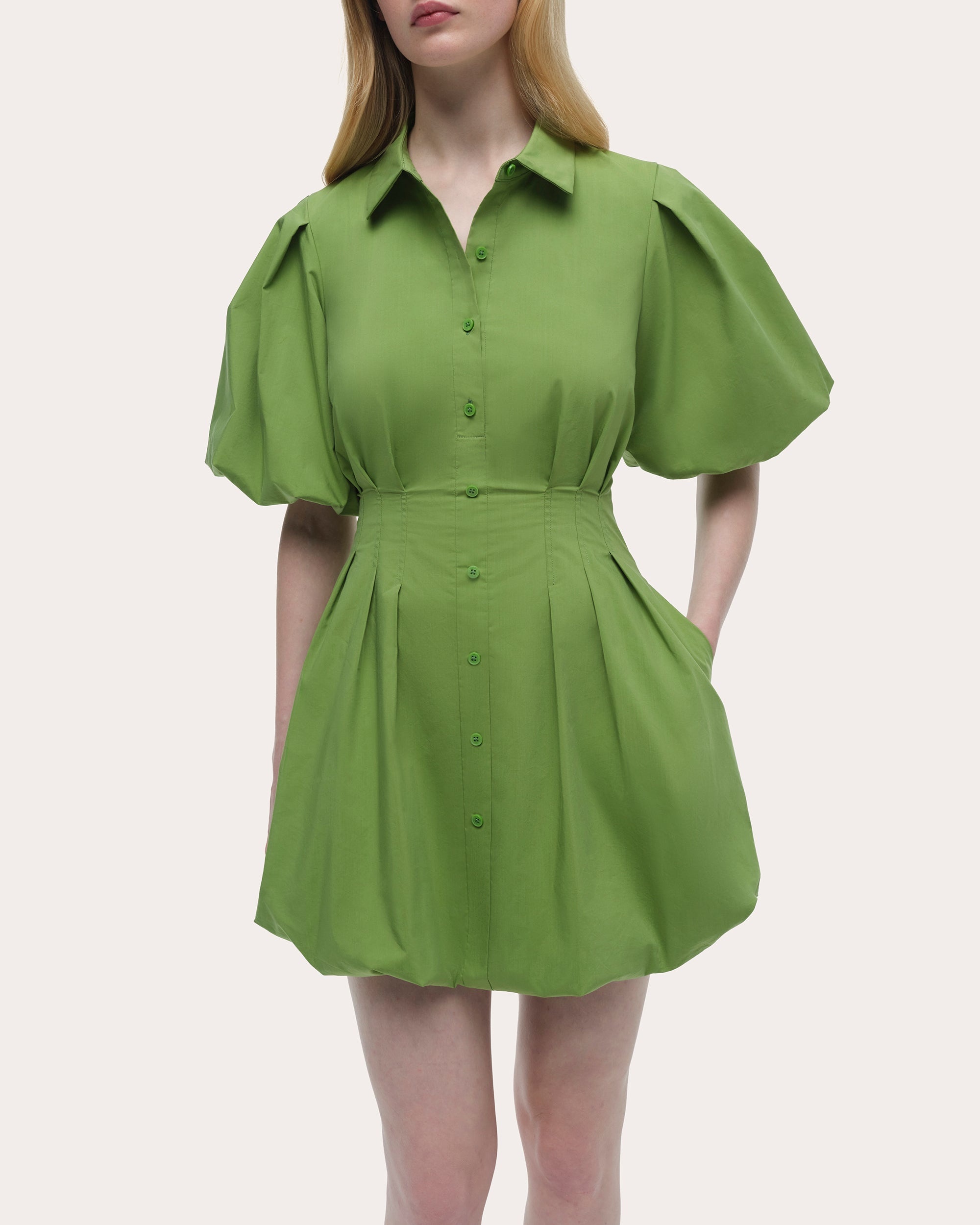 Cleo Poplin Puff-Sleeve Mini Shirt Dress - 4