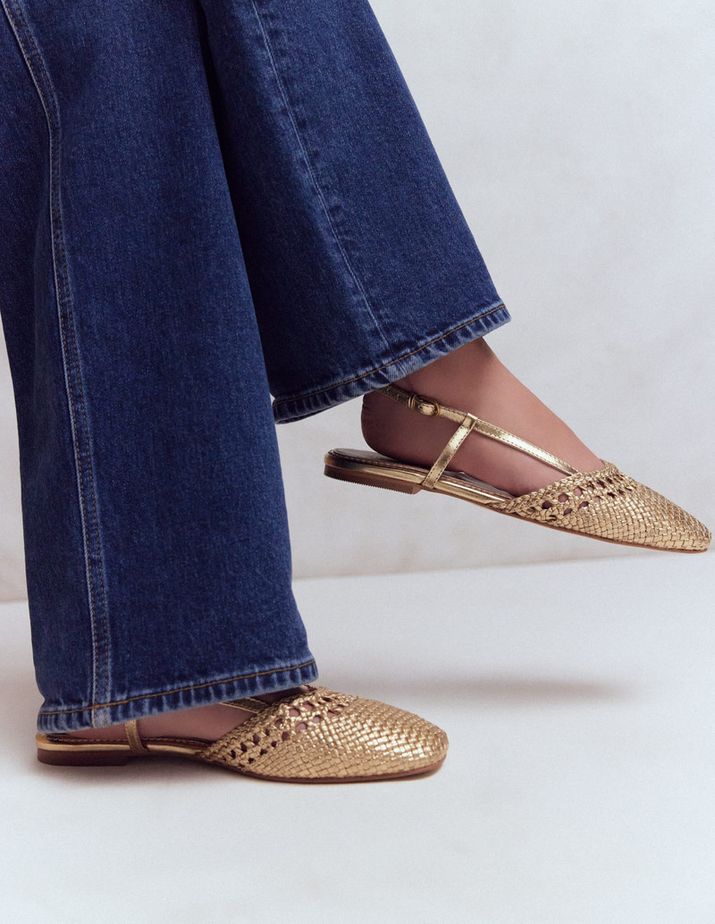 BODEN Woven Slingback Flats-Gold outlook