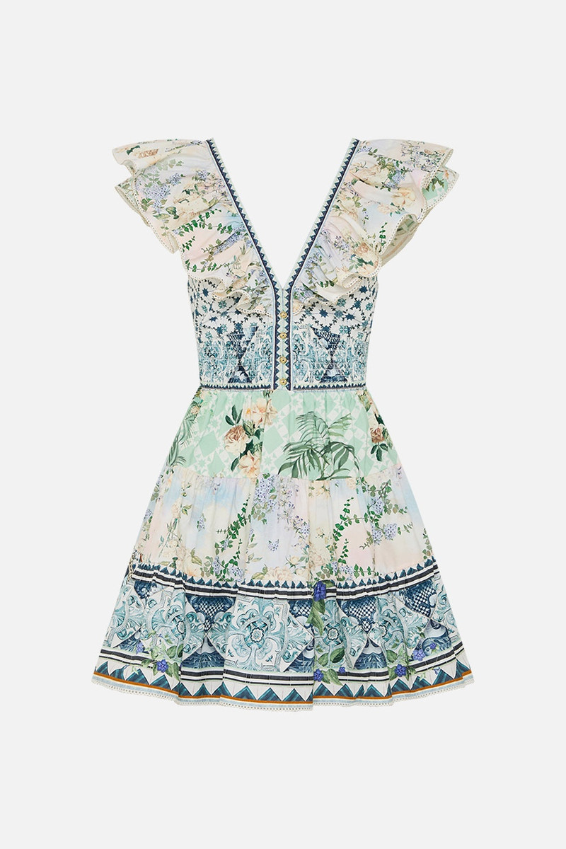 TIERED SHORT DRESS WITH NECK FRILL - 1