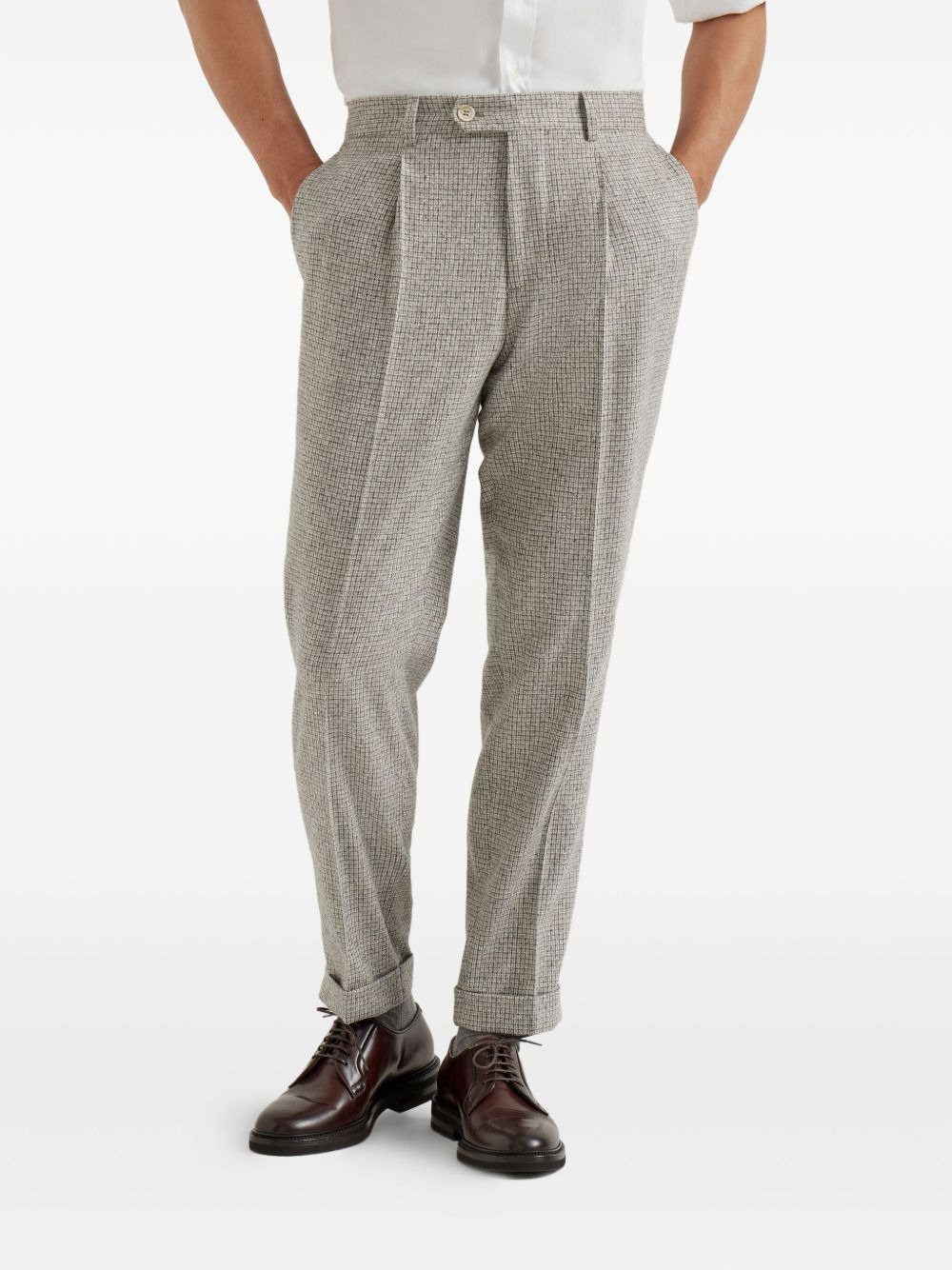 pleated-front check-pattern trousers - 3