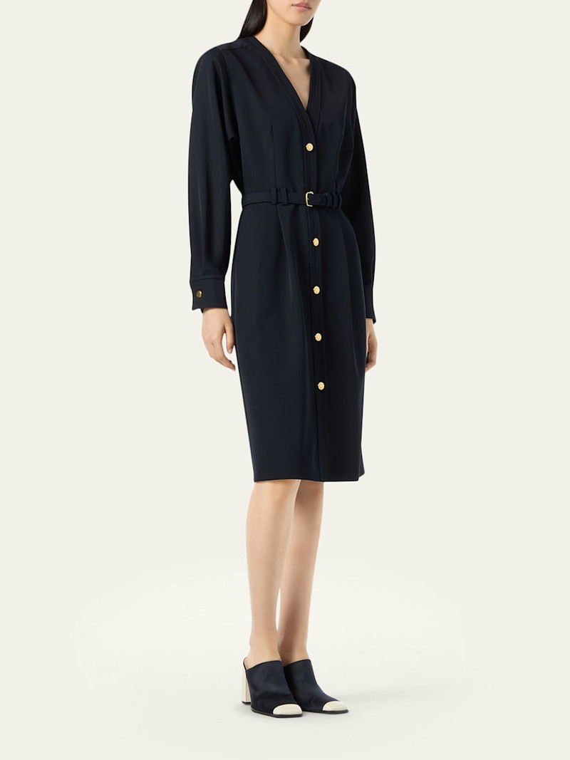 Loro Piana Gladys Button-Front Belted Wool Crepe Dress outlook