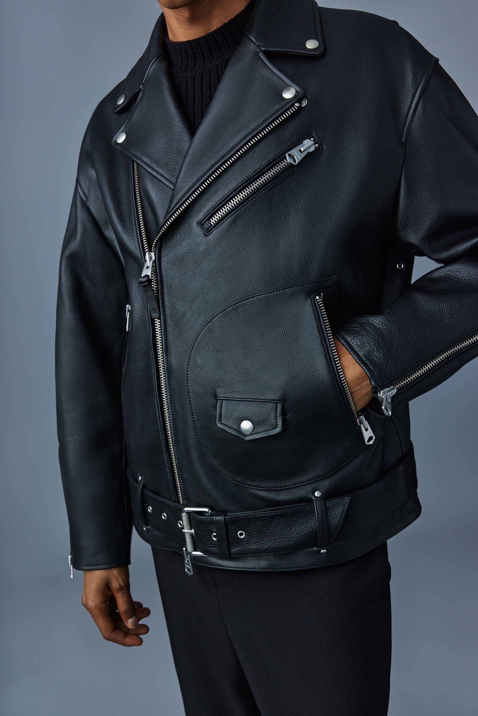 CLEMENT Oversized R Leather biker jacket - 5