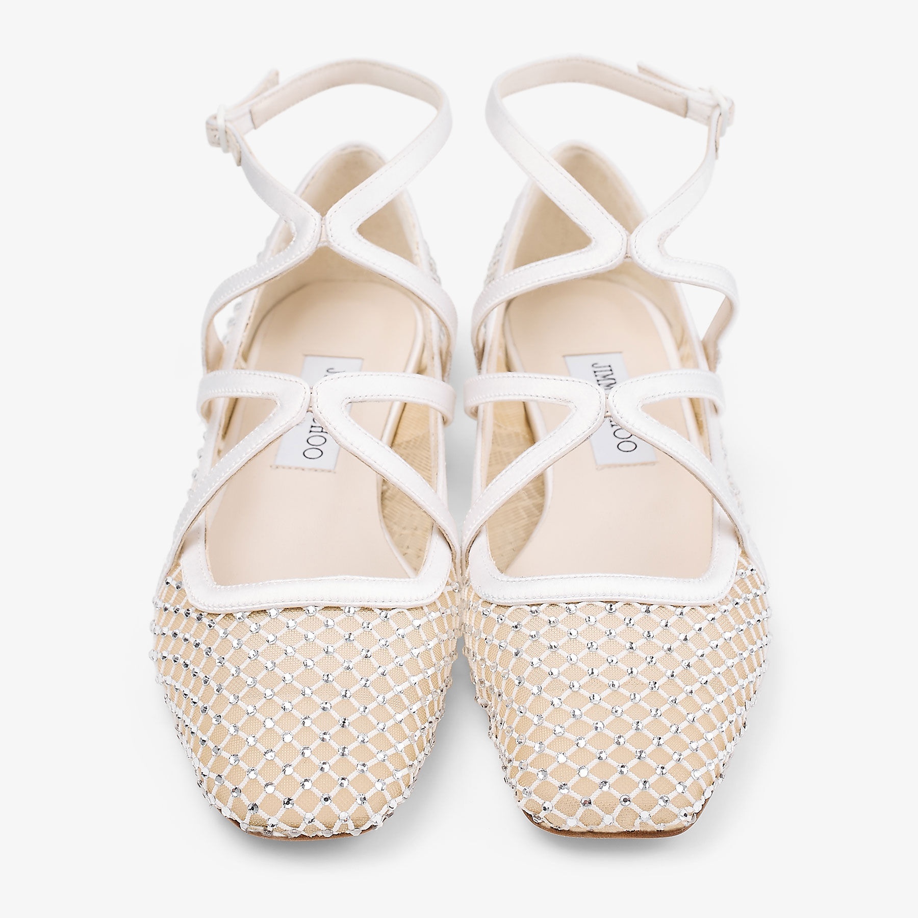 Astoria Flat
White Crystal Mesh Satin Flats - 4