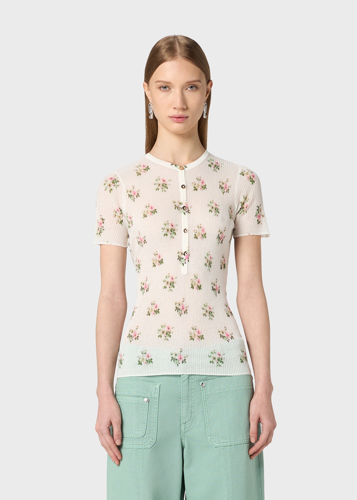 BOUQUET PRINT FOR THE SWEATER WITH FRONT OPENING AND METAL BUTTONS. - 3