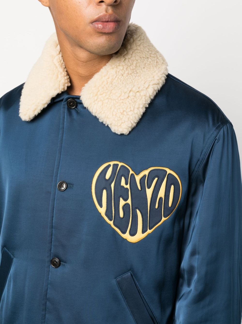 heart-embroidery shearling collar jacket - 5