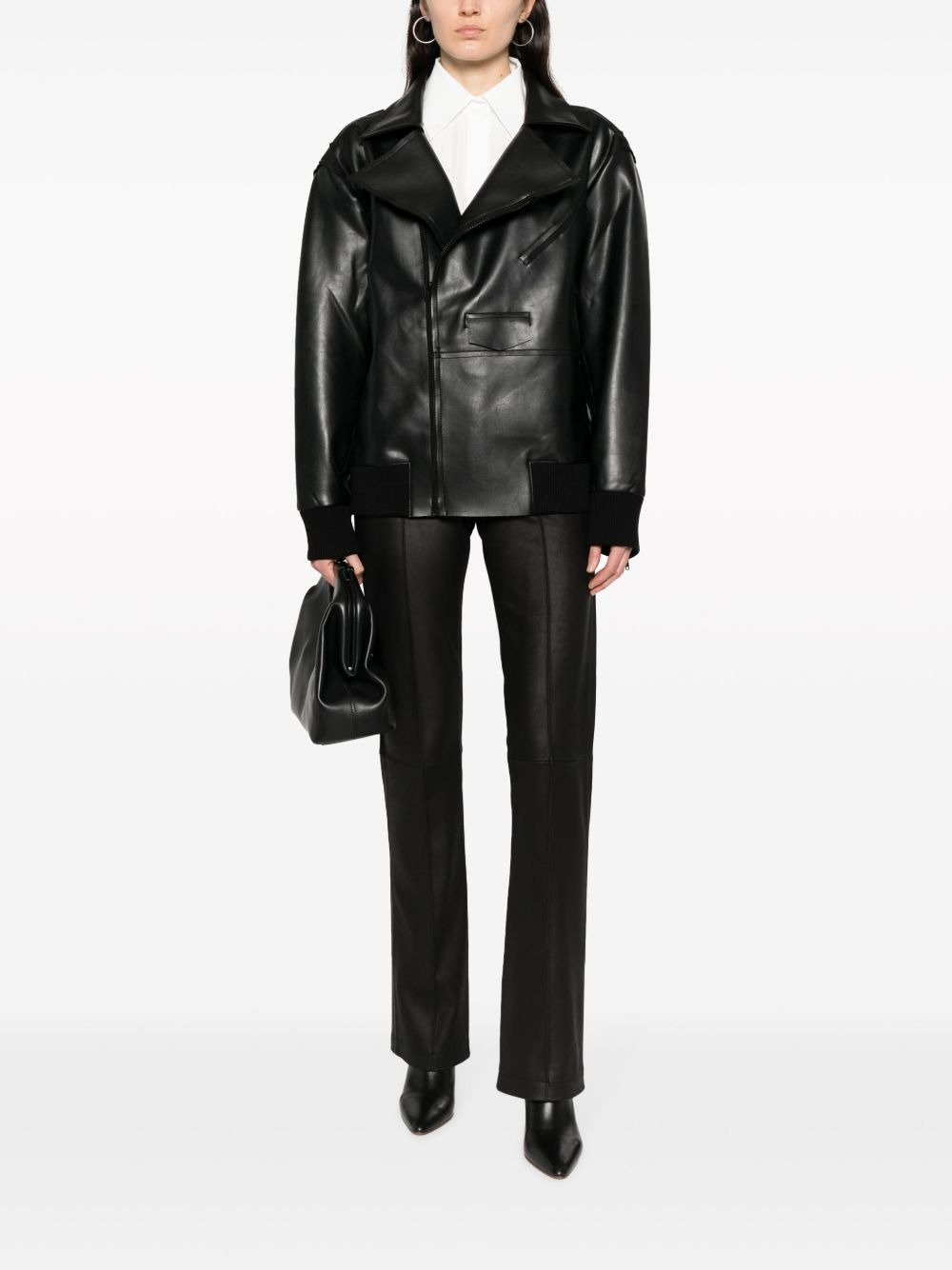 faux leather zip-up biker jacket - 2