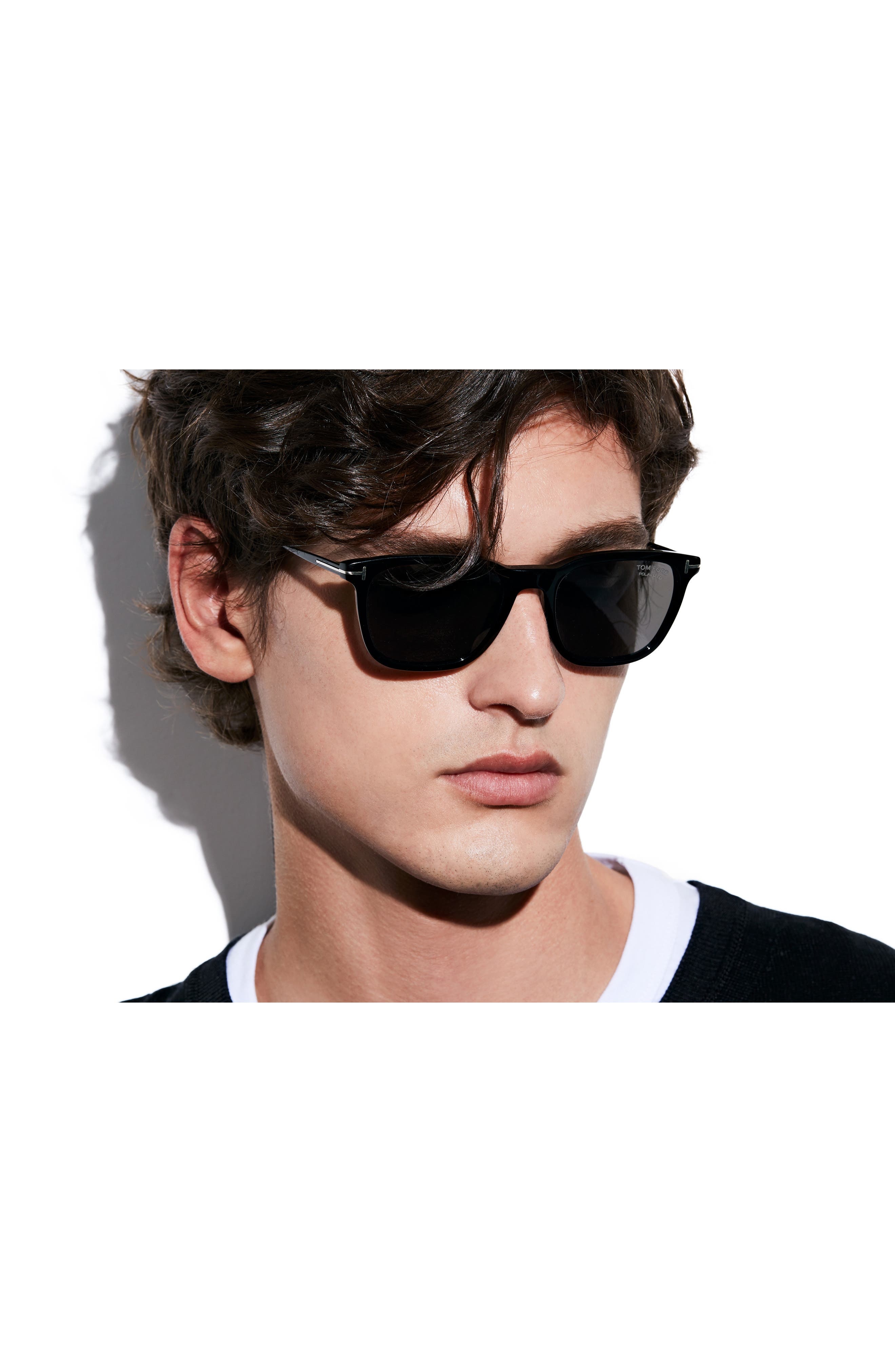 TOM FORD Arnaud 53mm Polarized Square Sunglasses in Shiny Black /Smoke Polarized at Nordstrom - 3