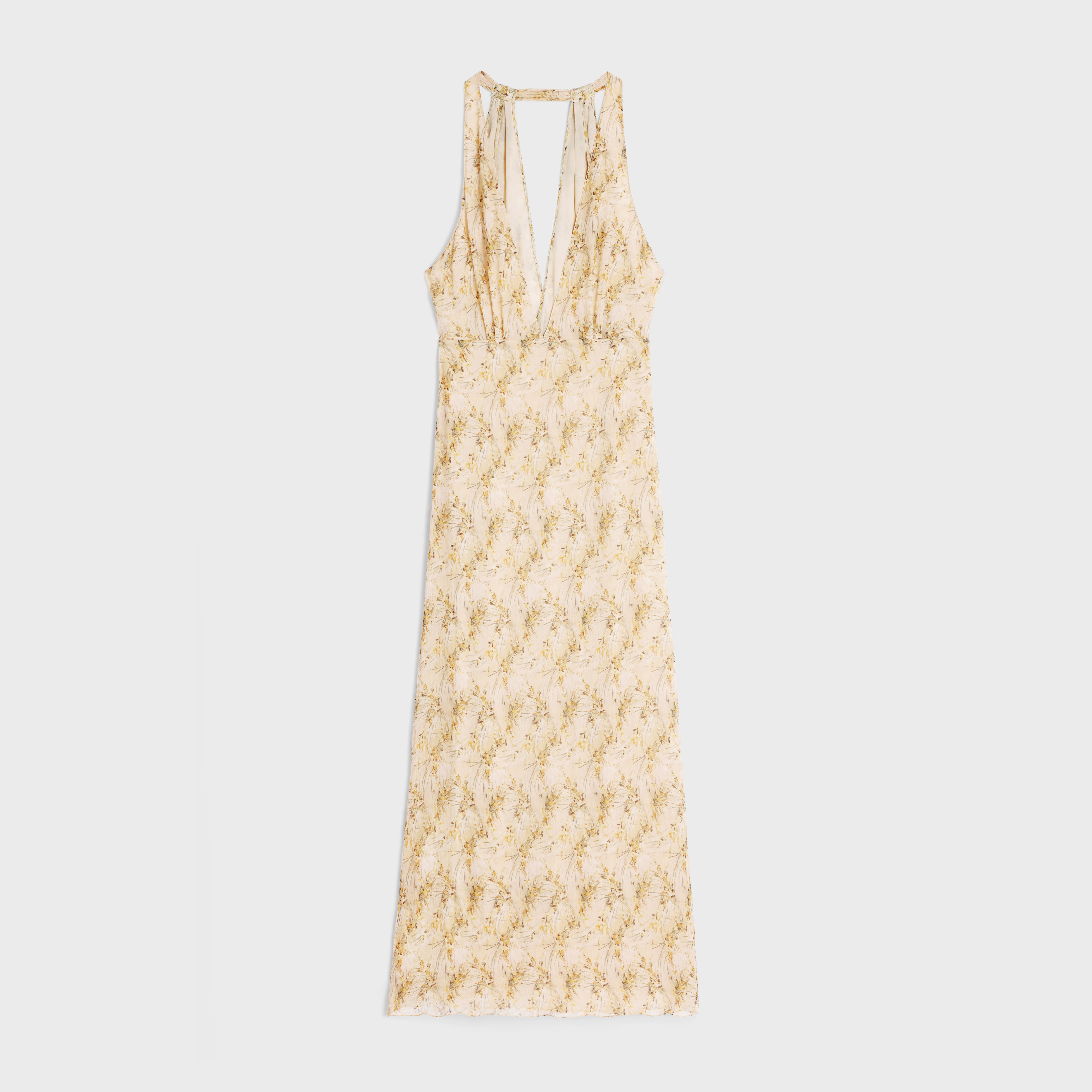 low-cut foulard dress in silk crêpe - 1