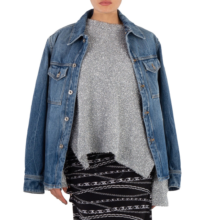 Rabanne Ladies Denim Stone Denim Shirt With 1969 Metal Discs Details - 4