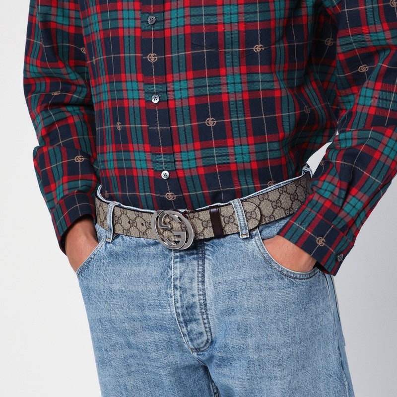 Gucci Gg Supreme Fabric Belt With Gg Buckle Men - 2