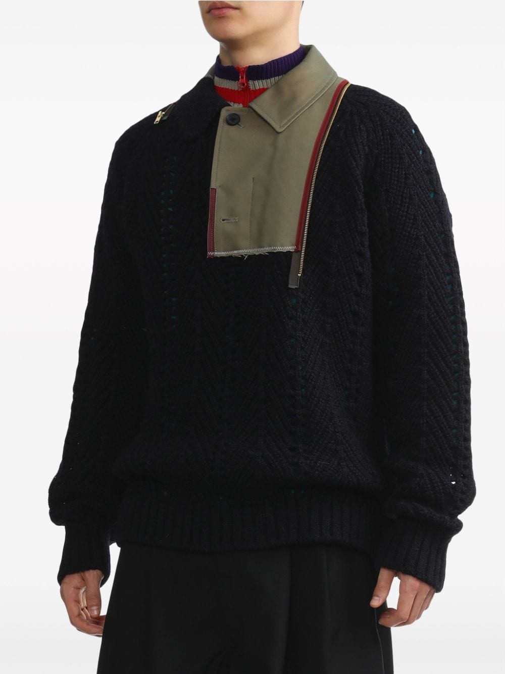 patchwork pointelle-knit jumper - 3