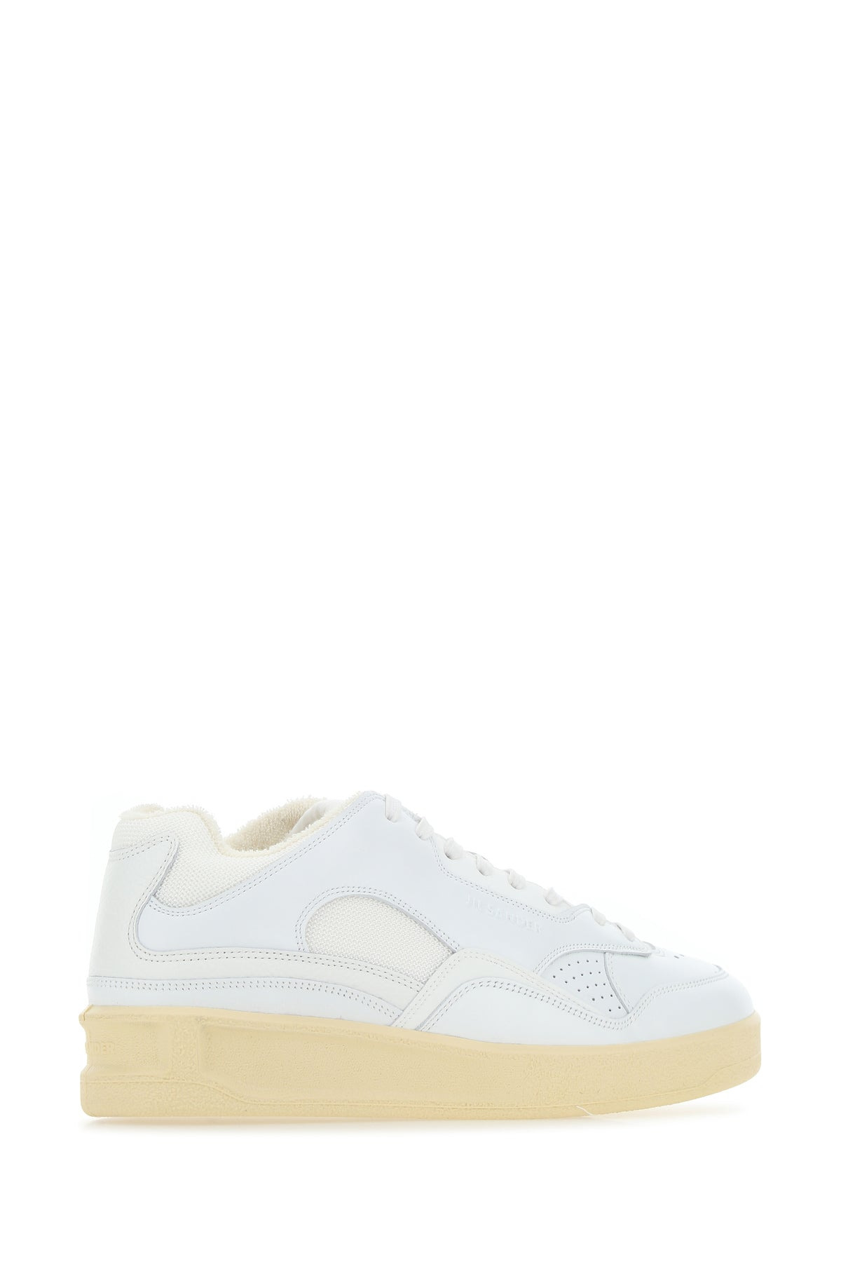 White leather and fabric sneakers - 3