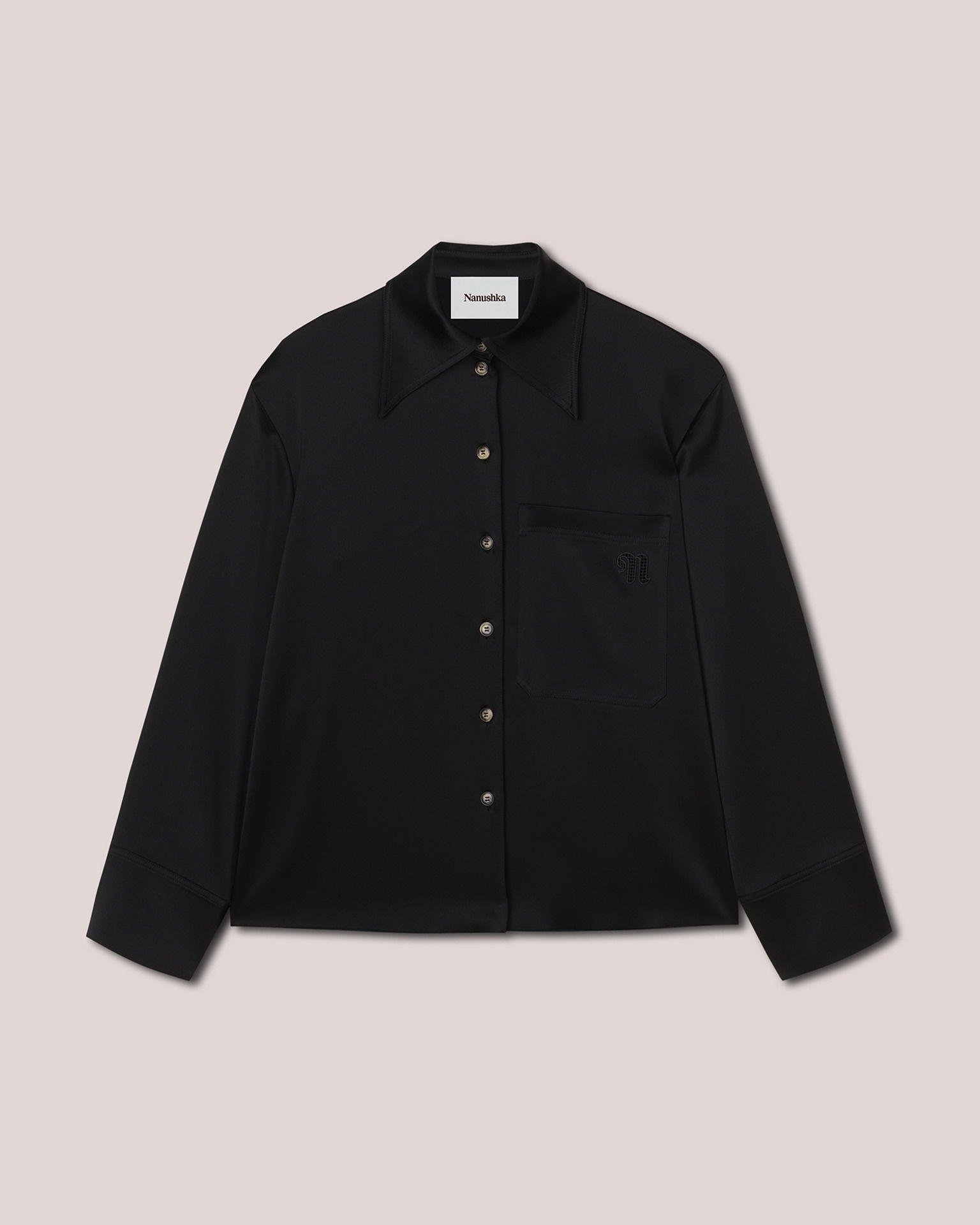 EBBA - Relaxed fit satin long sleeve shirt - Black - 1