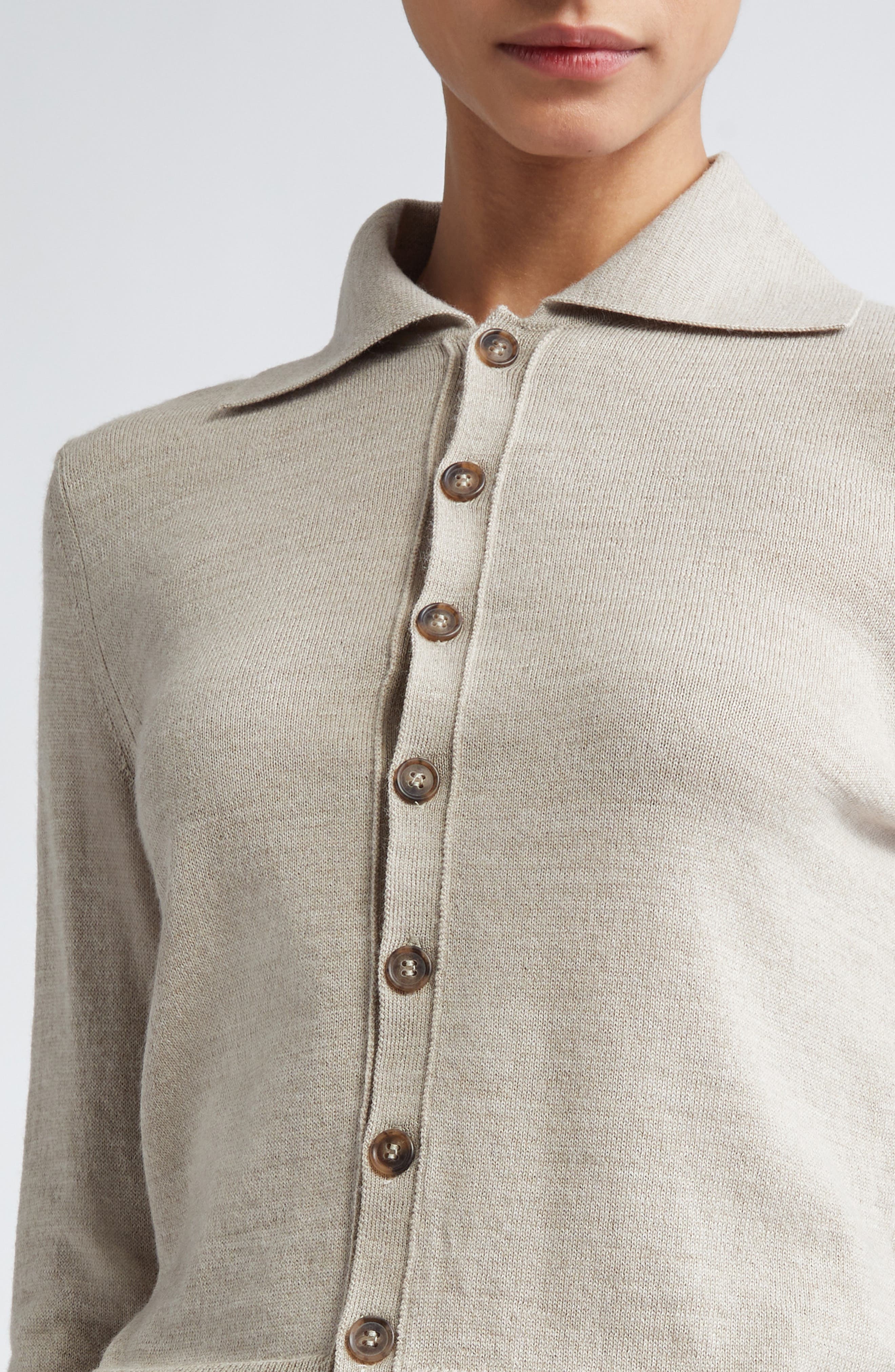 MM6 Maison Margiela Virgin Wool Blend Cardigan with Leather Elbow Patches in Beige Melange at Nordst - 5