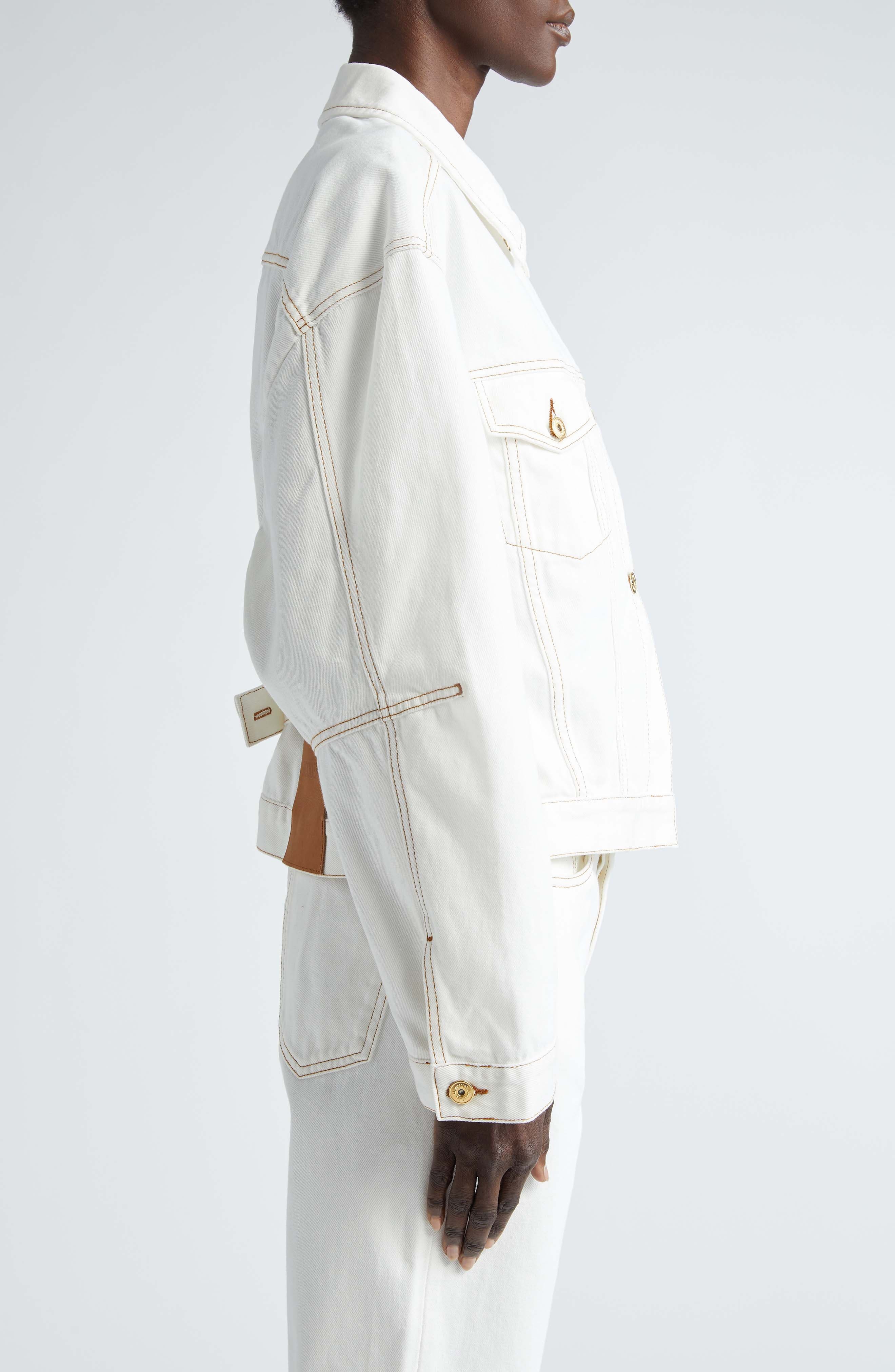 Jacquemus La Veste de-Nîmes Denim Trucker Jacket in Off-White/Tabac at Nordstrom - 4