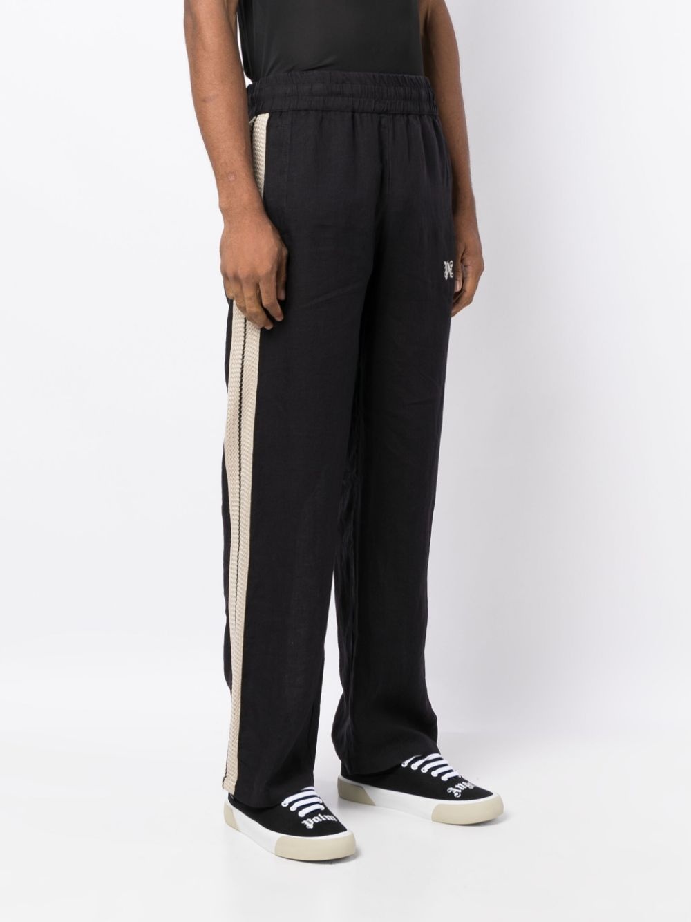 logo-embroidered linen trousers - 3