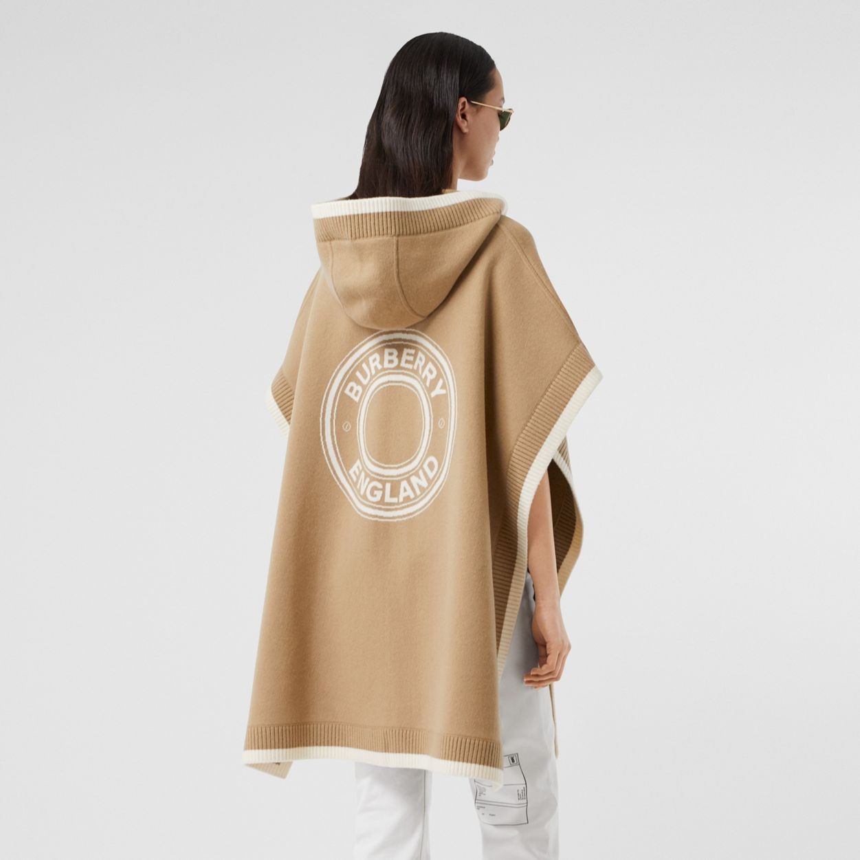 Logo Graphic Wool Cashmere Jacquard Hooded Cape - 7