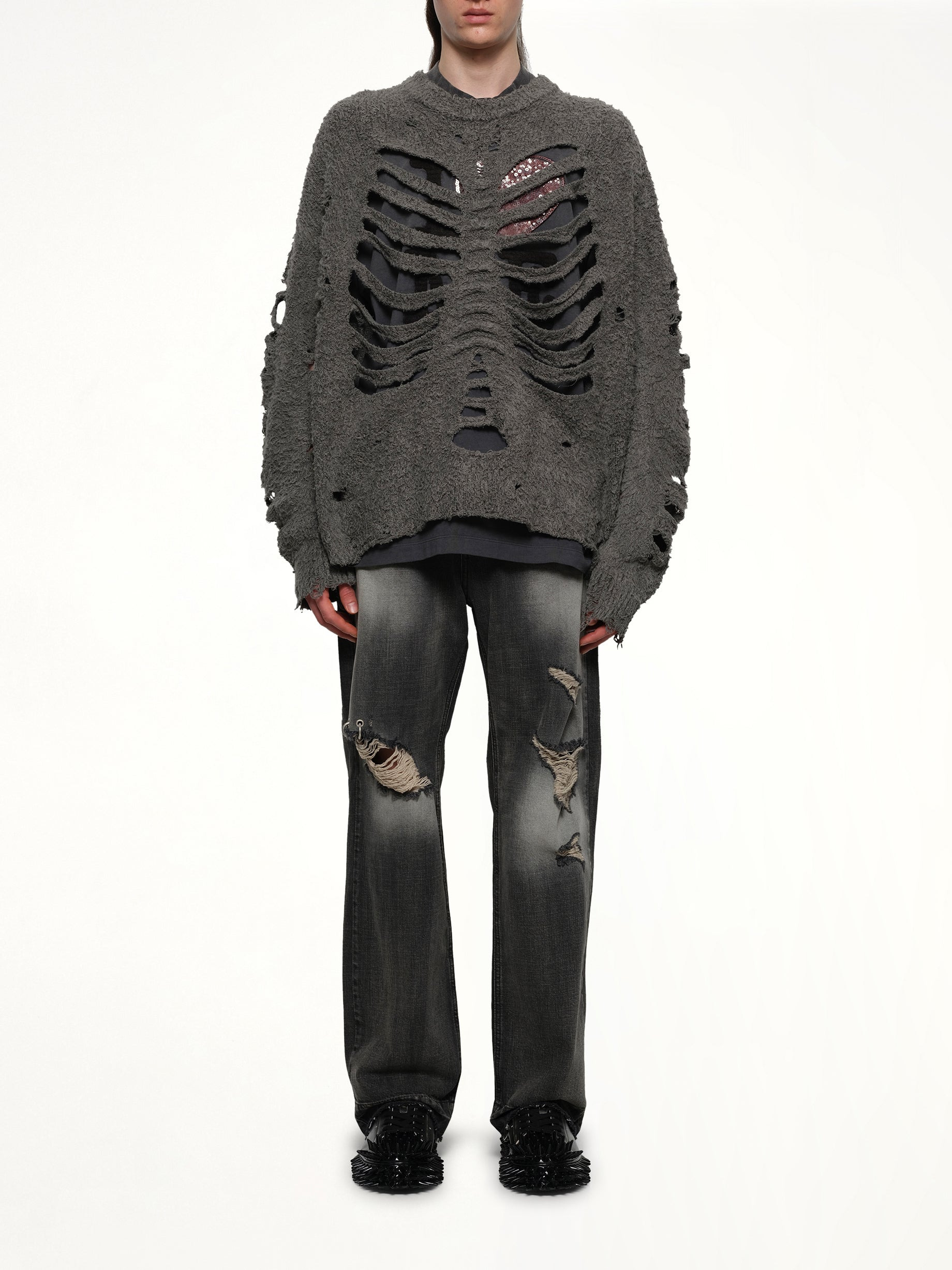 Ribcage Knit Pullover in Grey - 7