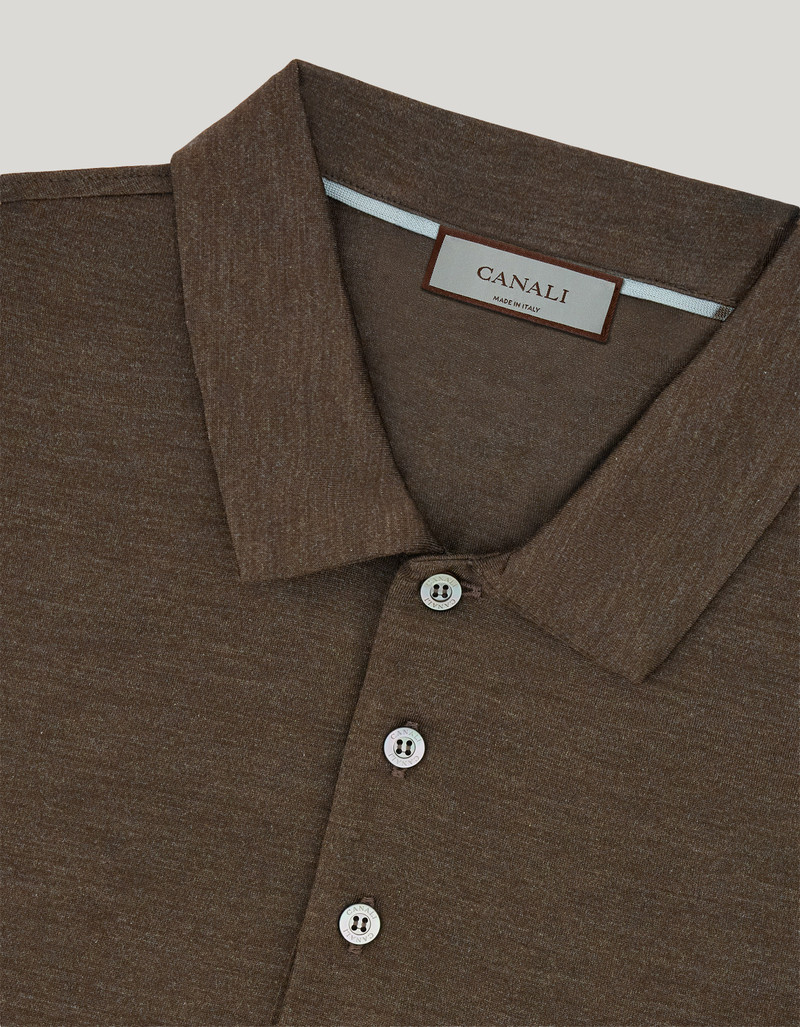 BROWN SILK POLO SHIRT WITH FABRIC DETAILS 4