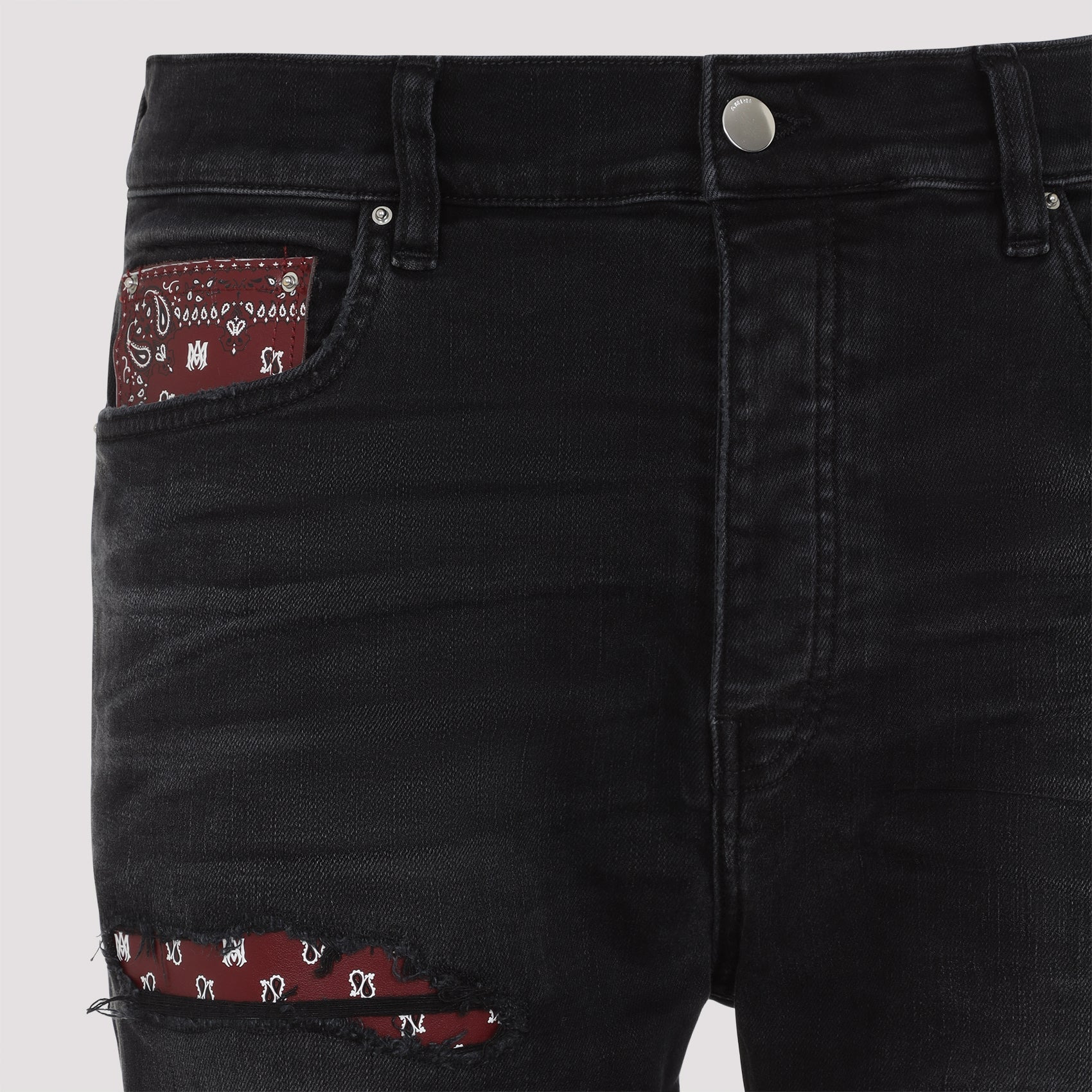 Amiri Leather Bandana Repaired Slim Jeans Men - 3