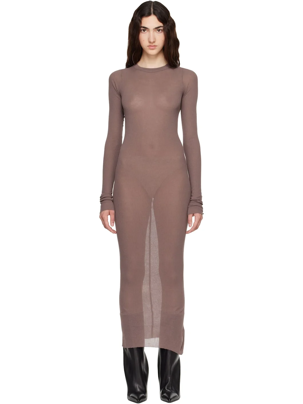 Purple Tower Rib LS Midi Dress - 1