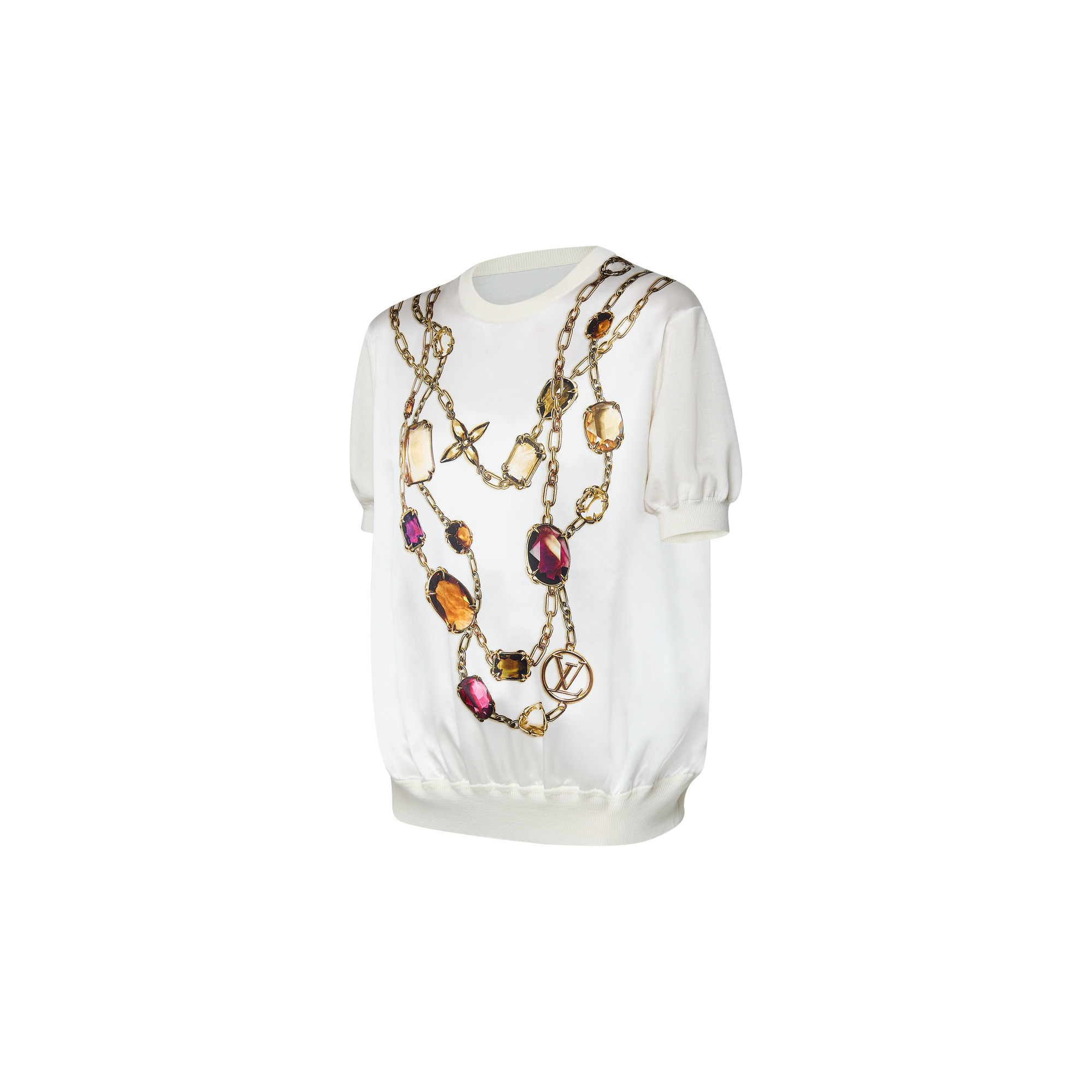 Trompe l'Oeil Necklace Print Knit Top - 2