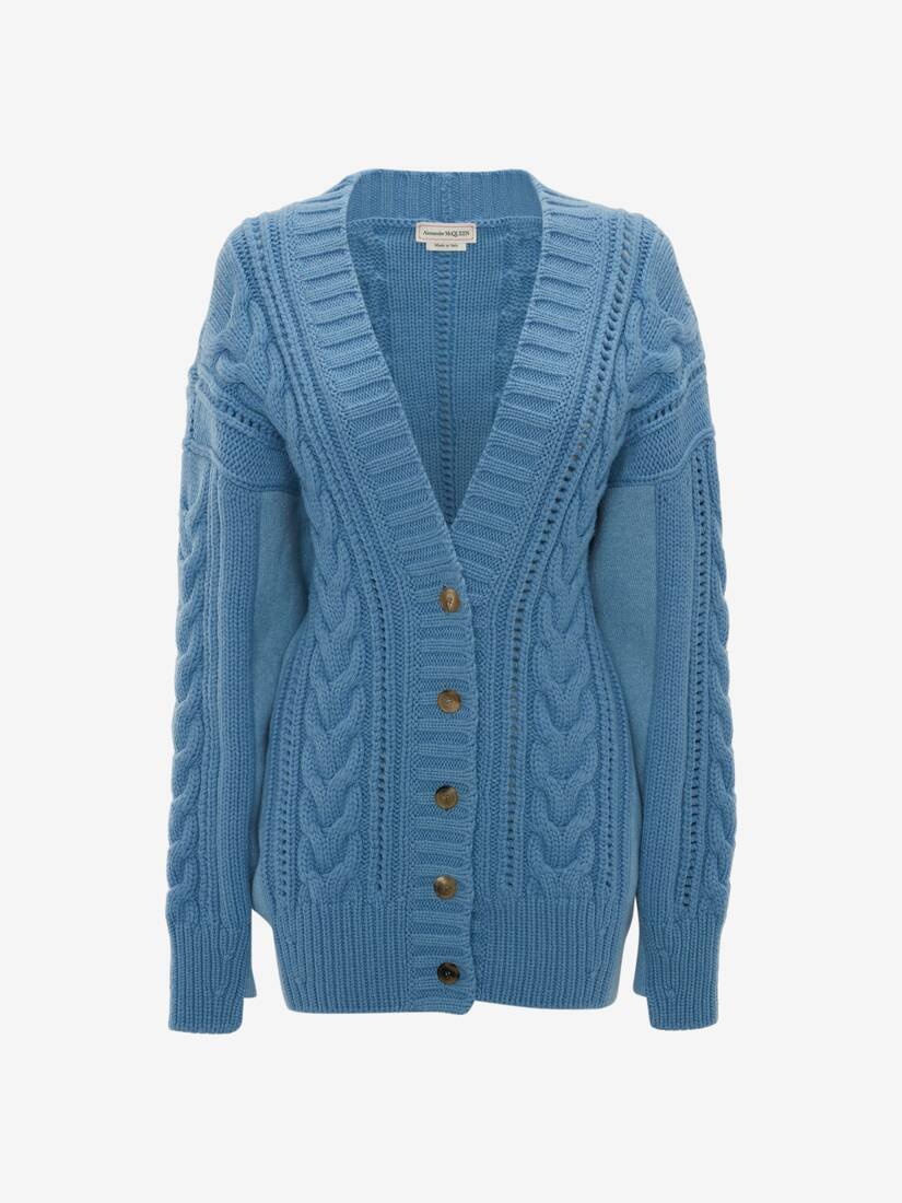 Chunky Cable Knit Cardigan in Blue - 1