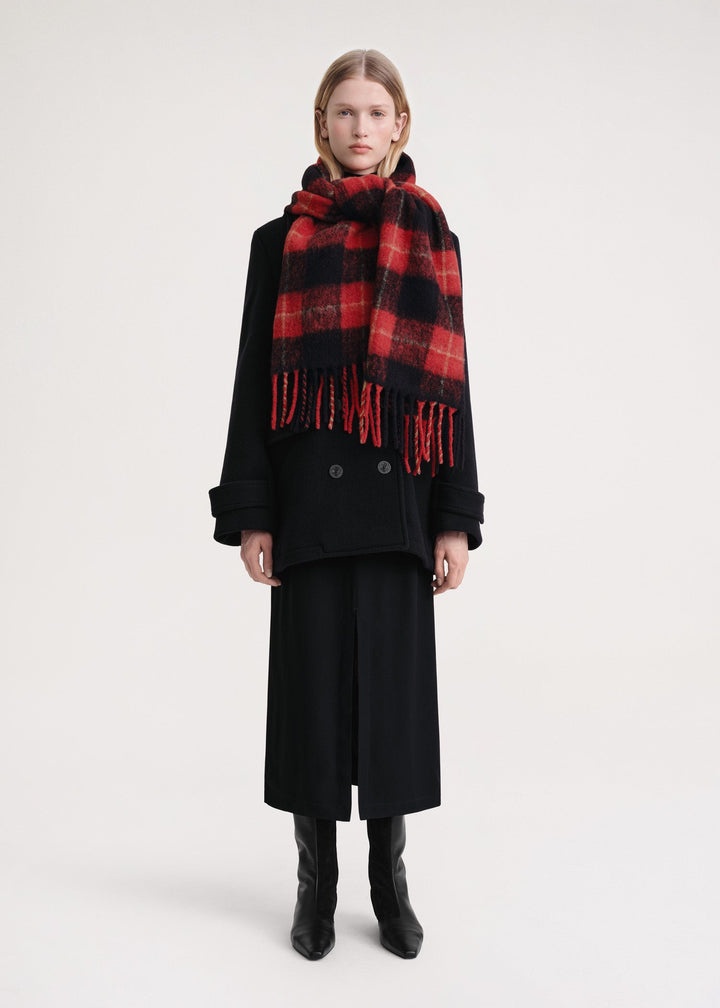 Brushed tartan check scarf red check - 3