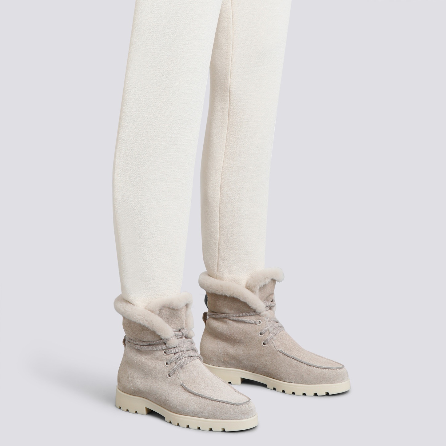 Women's beige suede ankle boot with fur - 2