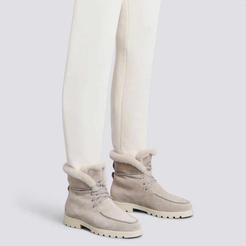 Santoni Women's beige suede ankle boot with fur outlook