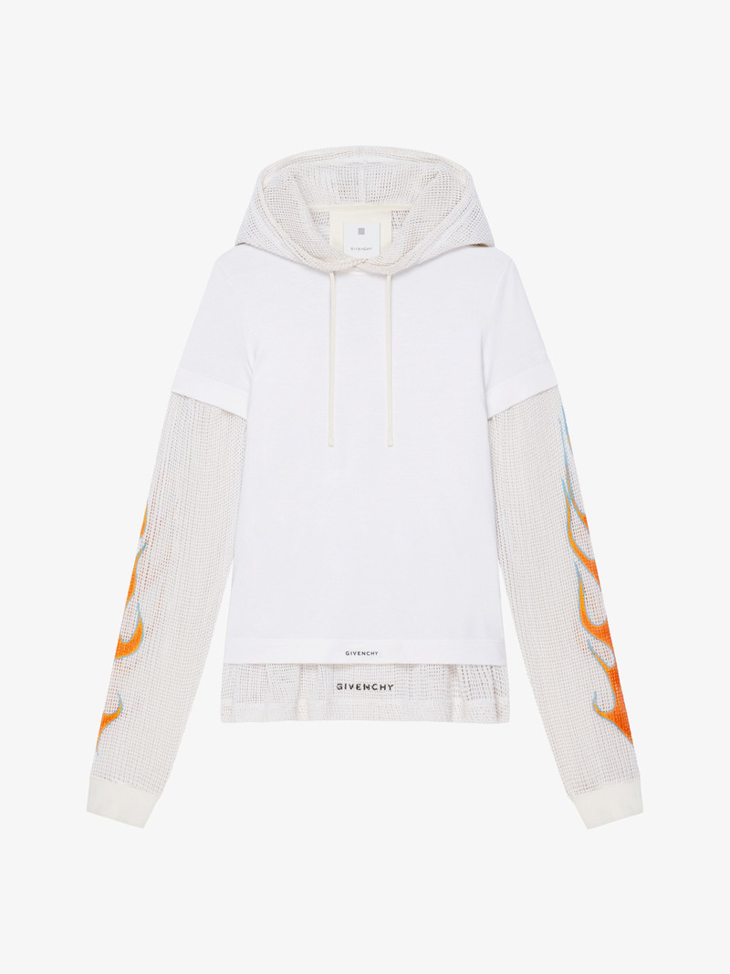 OVERLAPPED HOODED T-SHIRT IN COTTON AND MESH 1