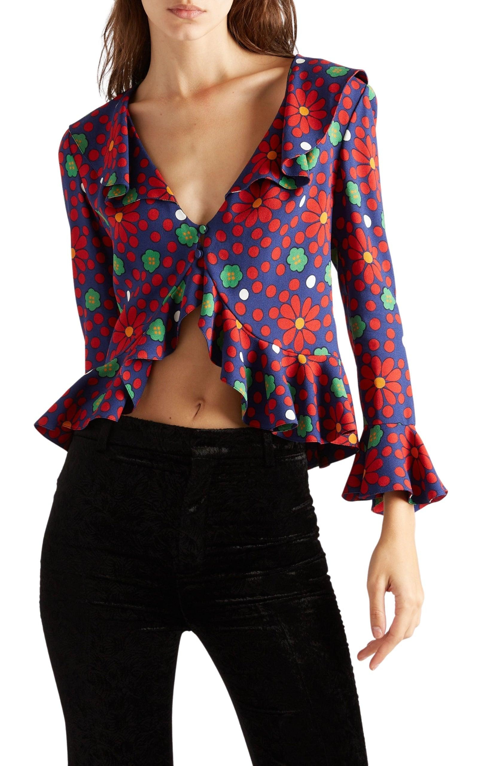 Ruffled Floral-Print Crepe Blouse - 3